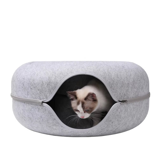 Luxury Striped Cat Tunnel Bed Soft Nest for Rest