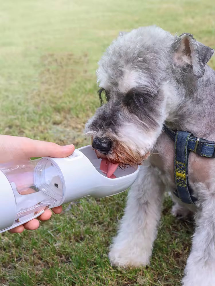 4 in 1 Portable Dog Water Bottle With Food Storage Poop Bag and Scoop