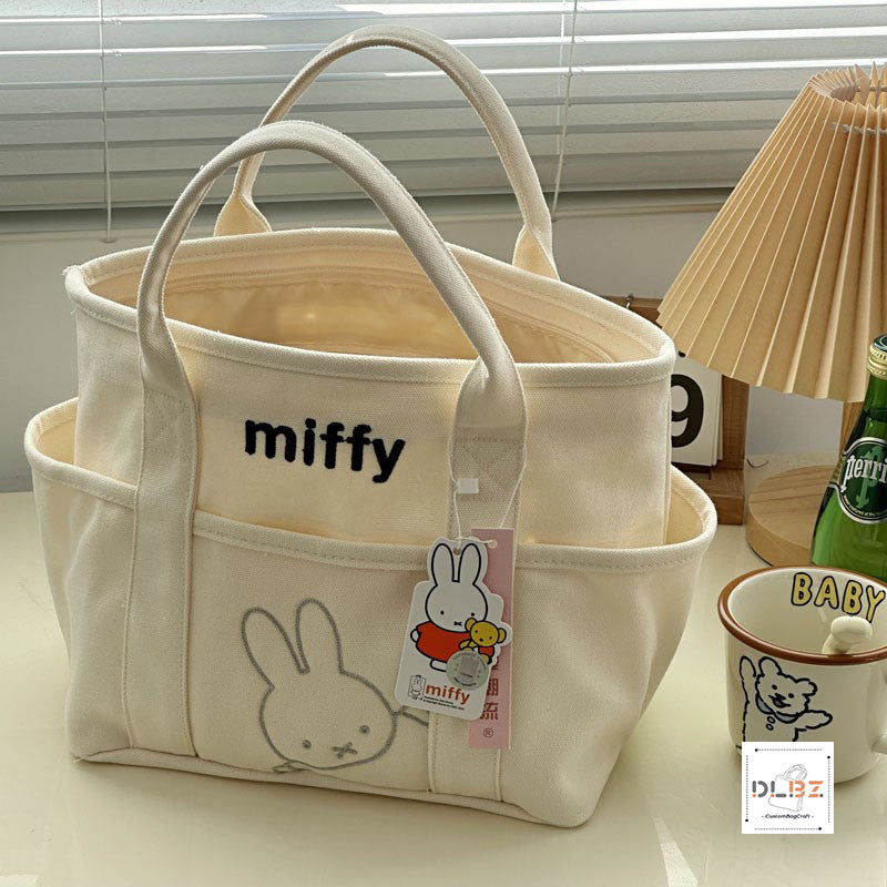 Miffy Thickened and Stylish Canvas Tote Bag, Casual Cartoon Lunch Bag Mommy Bag