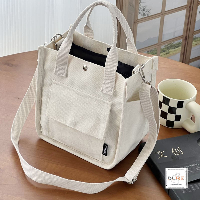 Structured Multi-Pocket Tote Canvas Bag, Handheld and Crossbody, Simple and Versatile