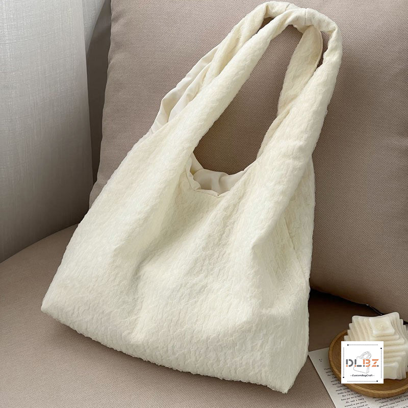 French Cream Mesh Polyester Bag, Fresh Cloud Bubble Mesh Shoulder Bag