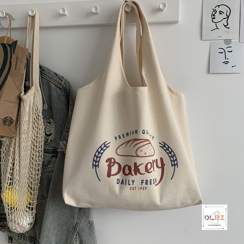 Hand-painted Illustration Canvas Shoulder Bag for School, Work, Shopping