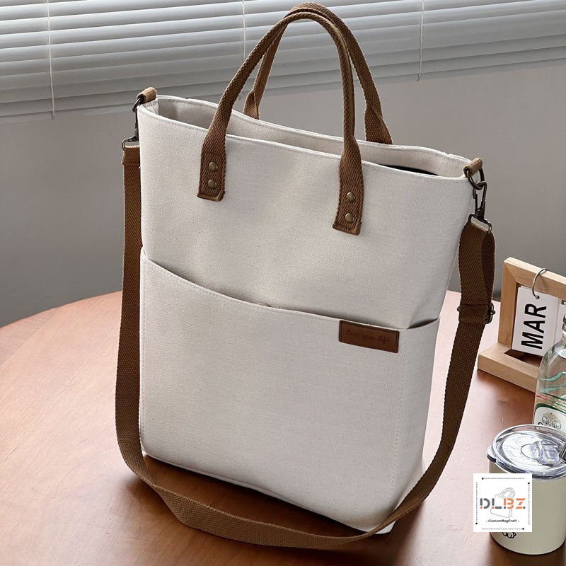 Thickened Canvas Tote Bag with Zipper, Square Shape, Can Be Worn Crossbody, Casual and Artistic