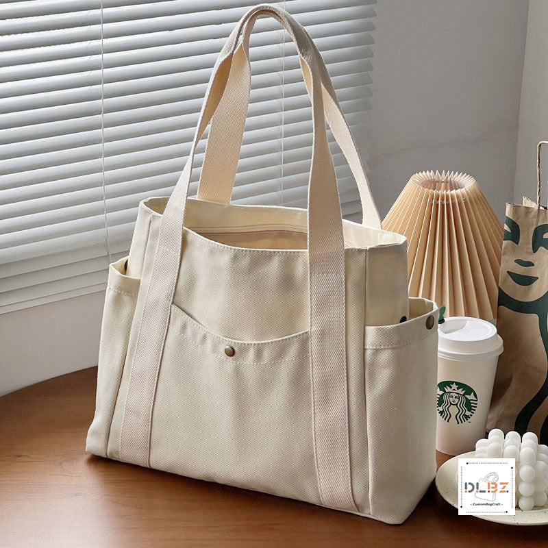 Aesthetic Tote Bag  With Multi Pockets, Zipper Pockets, Everything Tote Bag With Compartments