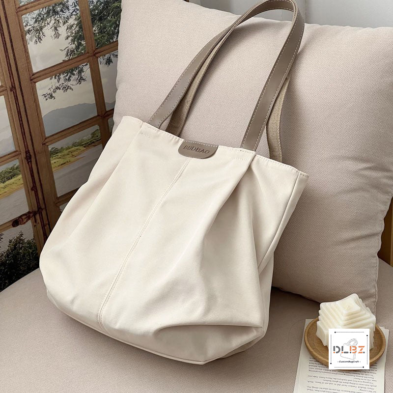 Simple Casual Nylon Tote Bag with Zipper Top-Handle Purse For Work And School