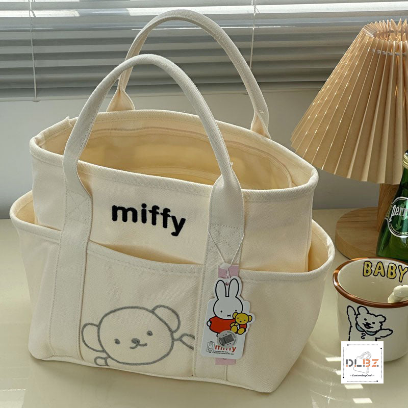 Miffy Thickened and Stylish Canvas Tote Bag, Casual Cartoon Lunch Bag Mommy Bag