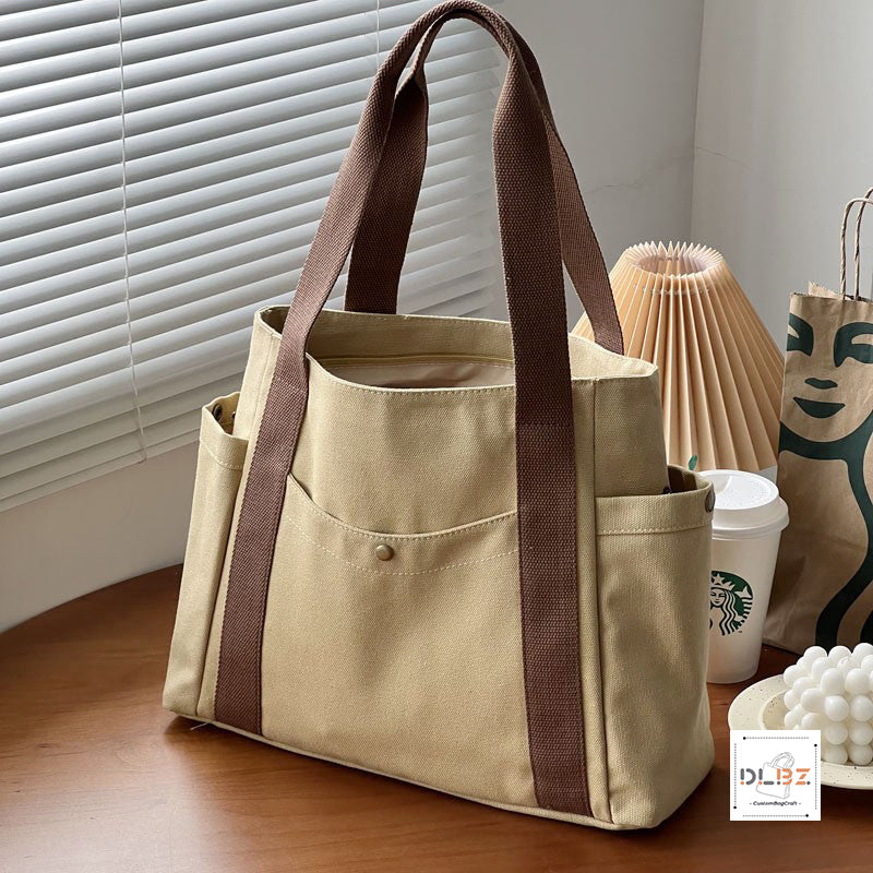 Aesthetic Tote Bag  With Multi Pockets, Zipper Pockets, Everything Tote Bag With Compartments