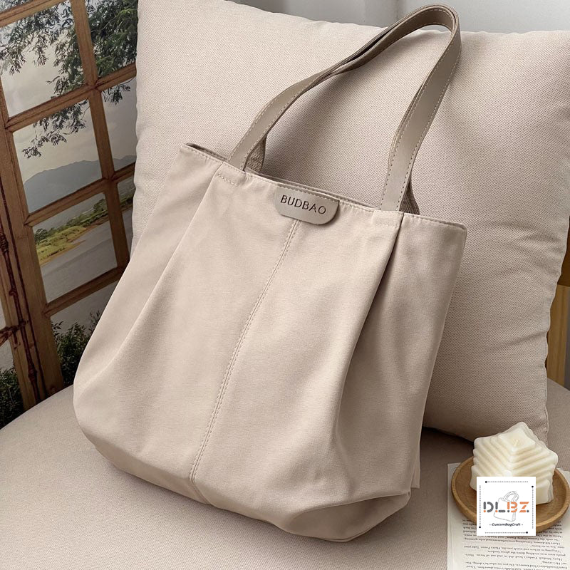 Simple Casual Nylon Tote Bag with Zipper Top-Handle Purse For Work And School