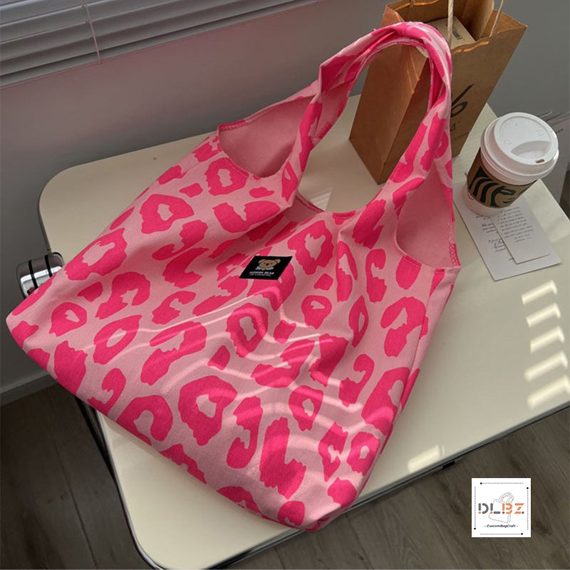 Cow pattern and checkered pattern large-capacity diagonal striped canvas tote bag, a stylish and versatile new choice