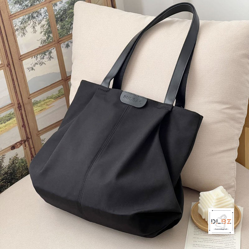 Simple Casual Nylon Tote Bag with Zipper Top-Handle Purse For Work And School