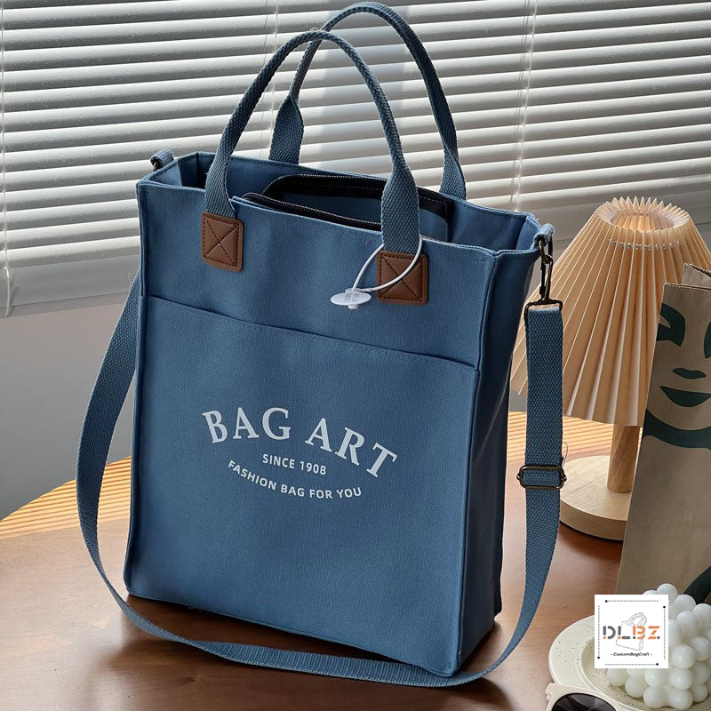 Canvas Aesthetic Tote Bag with Zipper, Outer Pocket, Top Zipper Closure