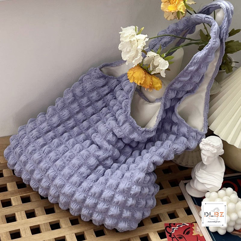 Girly Heart Pleated Cloud Bubble Hobo Bags Shoulder Tote Bag Macaron Color Shopping Bag