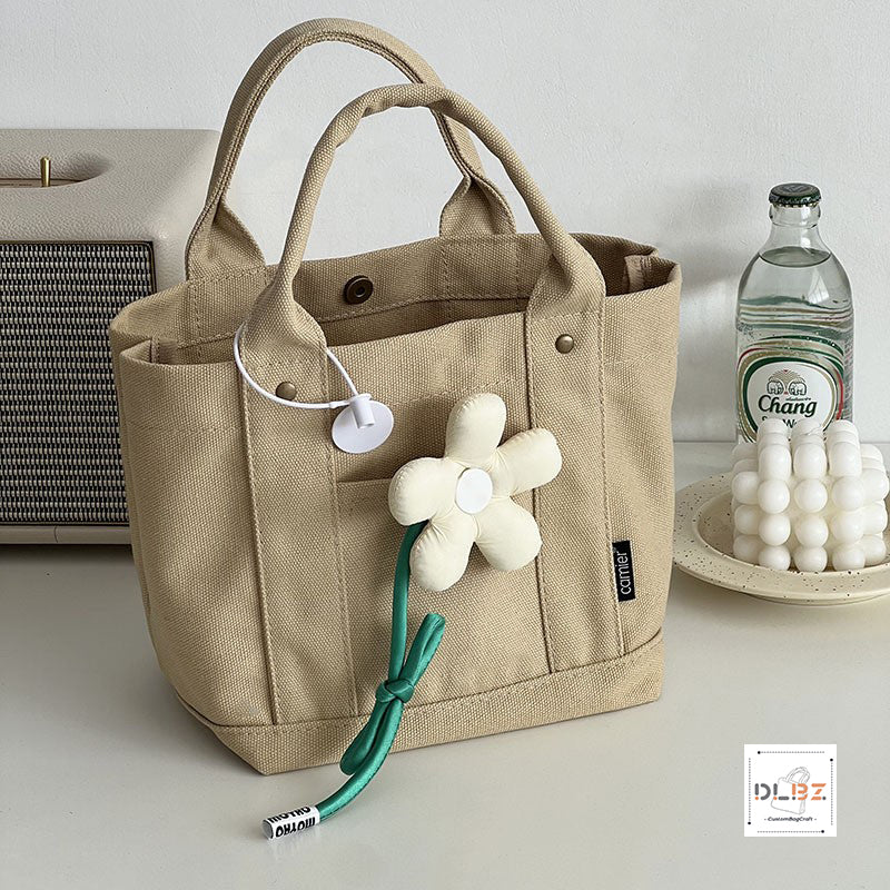 Detachable Compartment Cotton Canvas Tote Bag, Flexibly Adjust Space, Convenient for Carrying