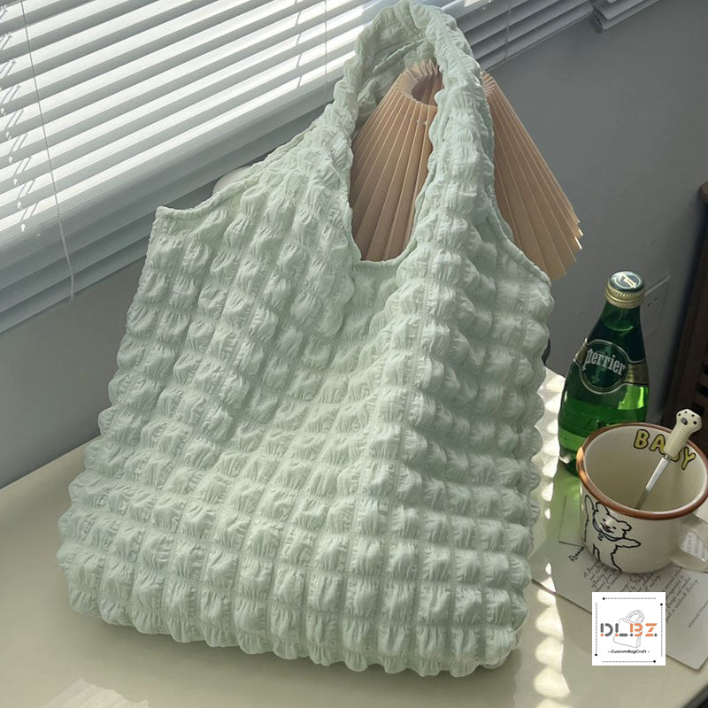 Girly Heart Pleated Cloud Bubble Hobo Bags Shoulder Tote Bag Macaron Color Shopping Bag