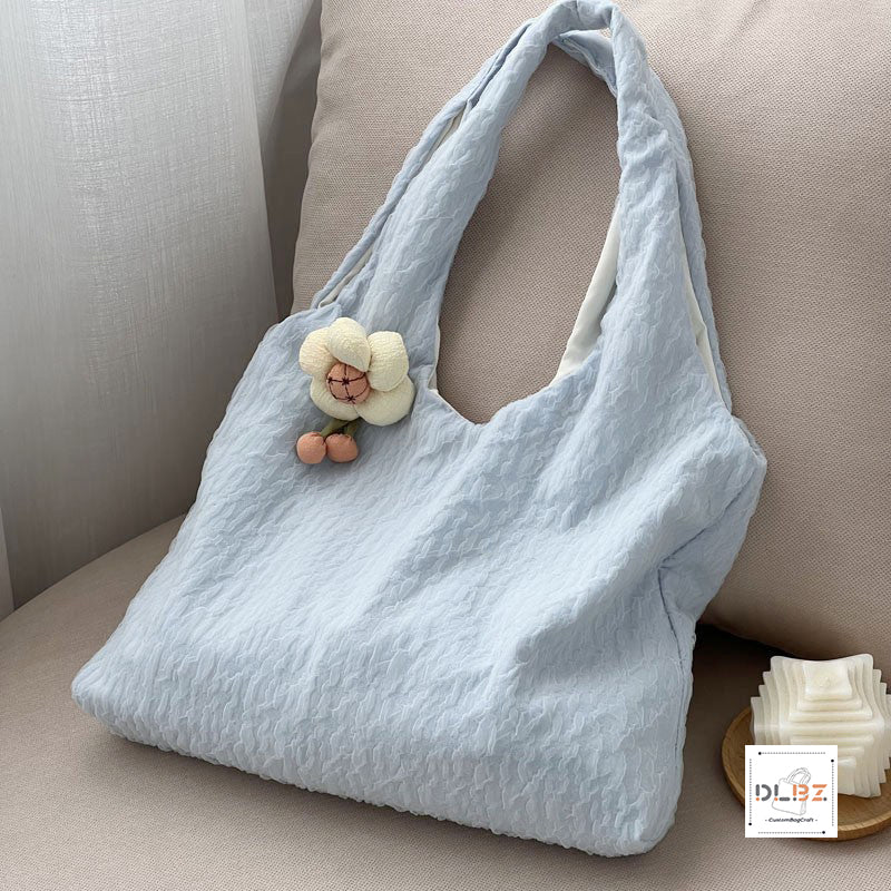 French Cream Mesh Polyester Bag, Fresh Cloud Bubble Mesh Shoulder Bag